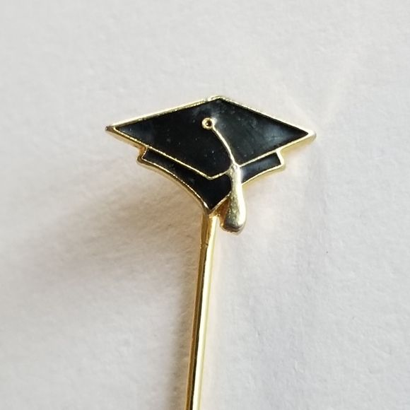 Jewelry Graduation Cap Stickpin Stick Pin Lapel Gold Tone Black Hat
